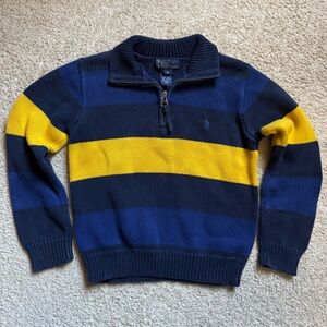 BOYS 6 Polo Ralph Lauren blue yellow striped quarter zip sweater